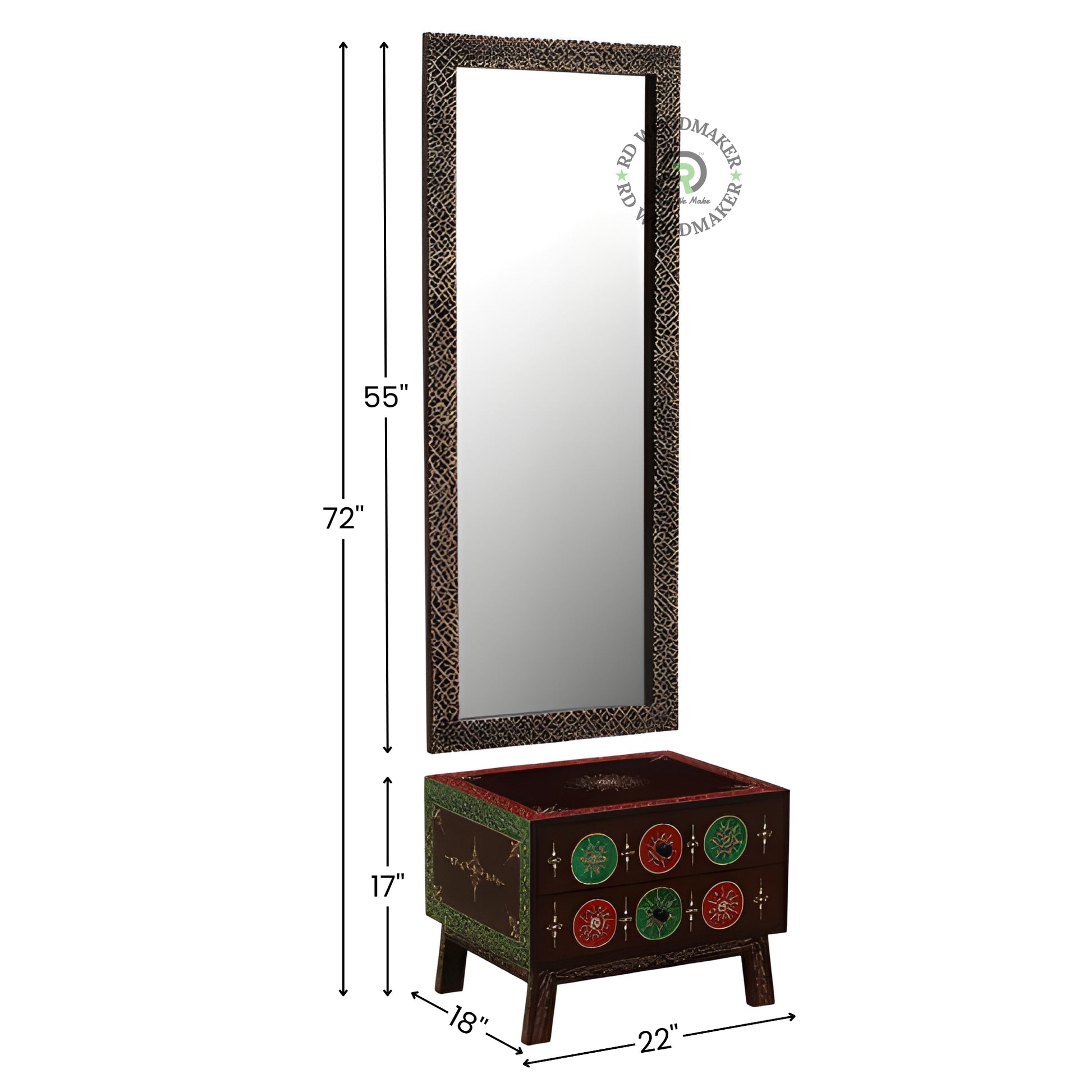 Designer Wooden Dressing Mirror with Storage Chest Unit