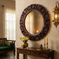 HAND CARVED ROUND FLORAL WOODEN MIRROR