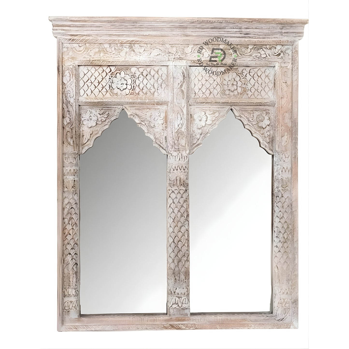 VINTAGE WINDOW STYLE DOUBLE PANEL WOODEN MIRROR
