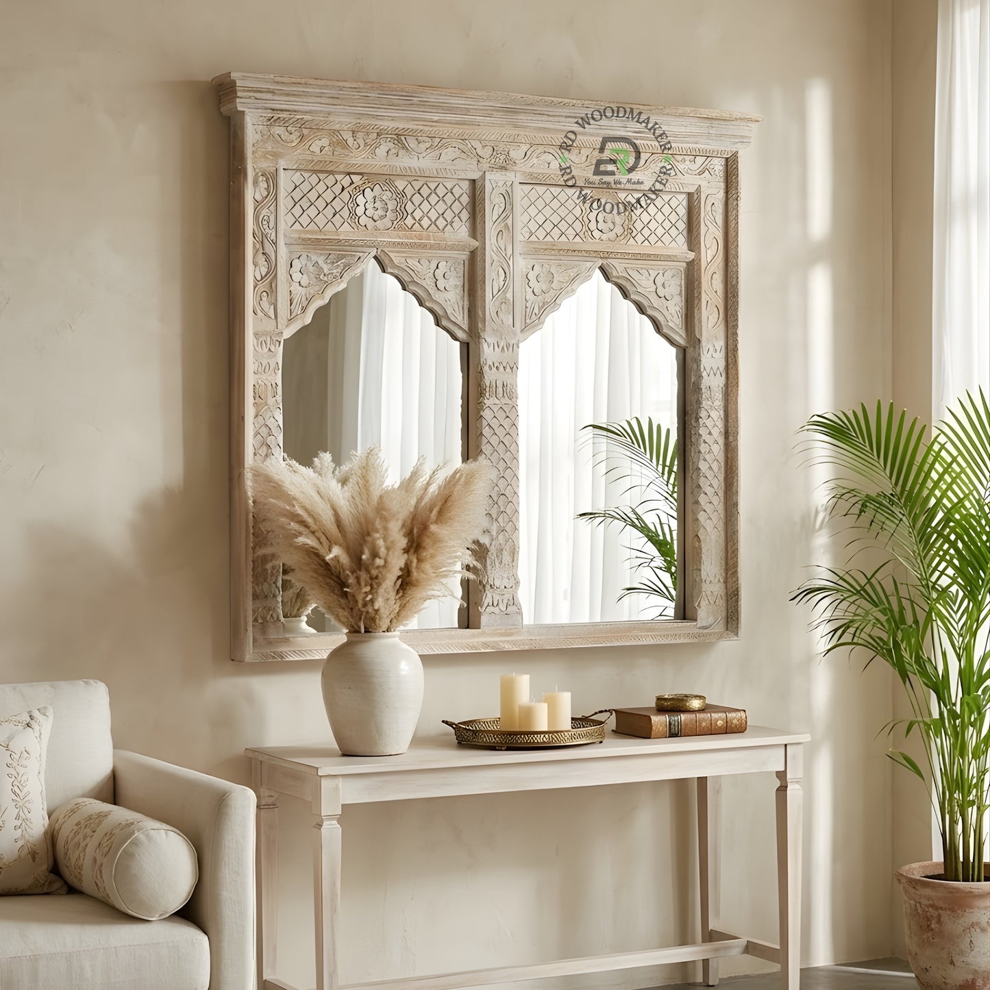 VINTAGE WINDOW STYLE DOUBLE PANEL WOODEN MIRROR