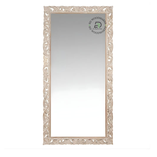 ORNATE HAND CARVED FULL LENGTH WOODEN MIRROR