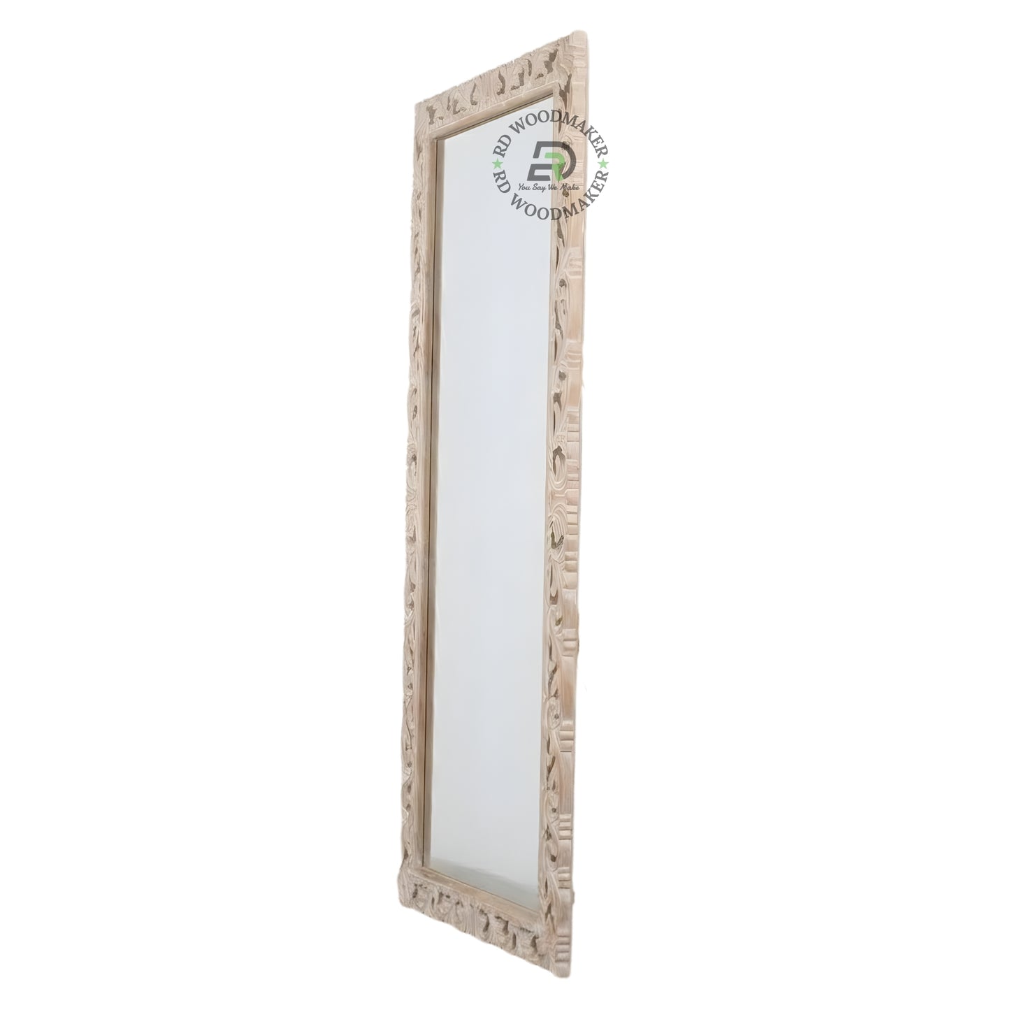 ORNATE HAND CARVED FULL LENGTH WOODEN MIRROR
