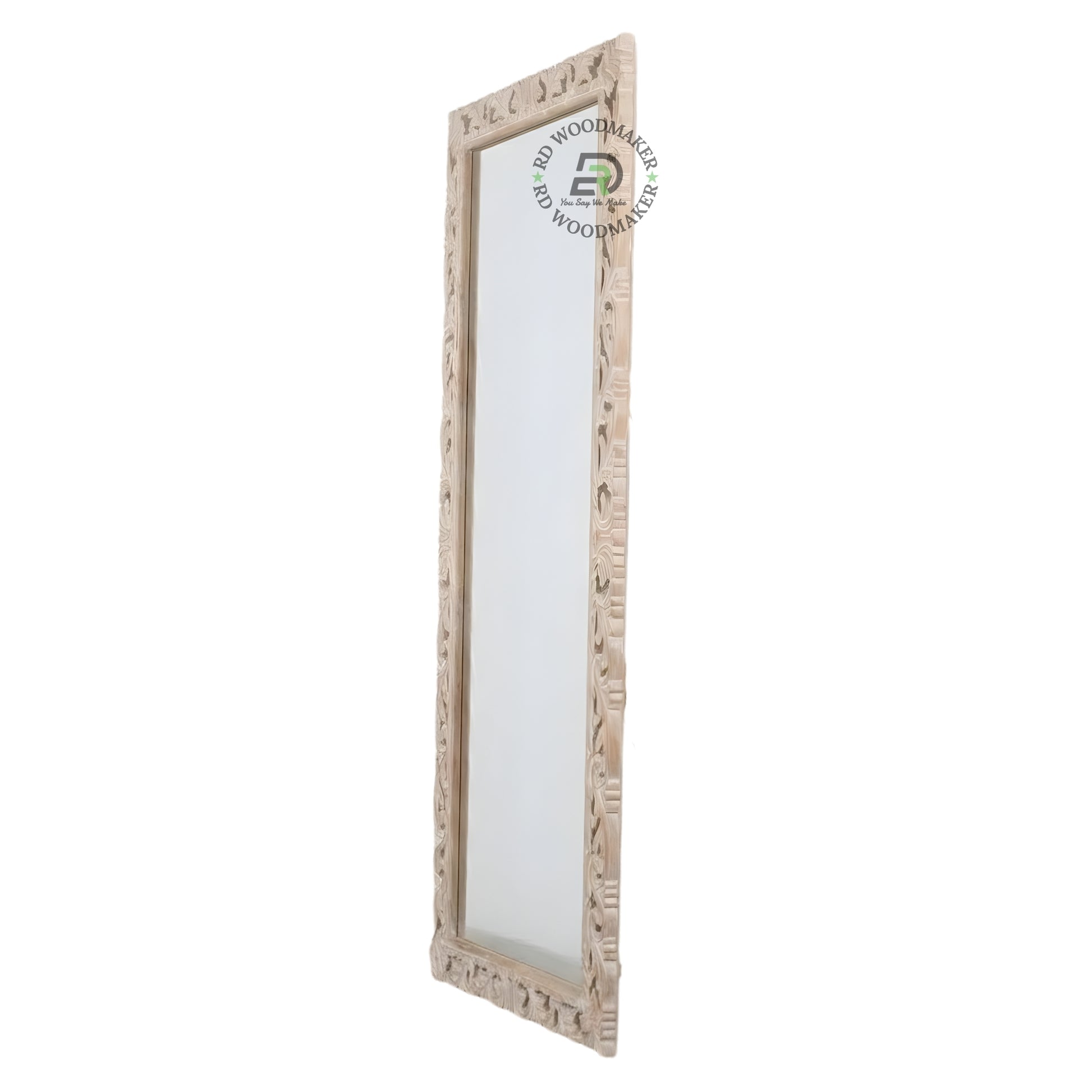 ORNATE HAND CARVED FULL LENGTH WOODEN MIRROR