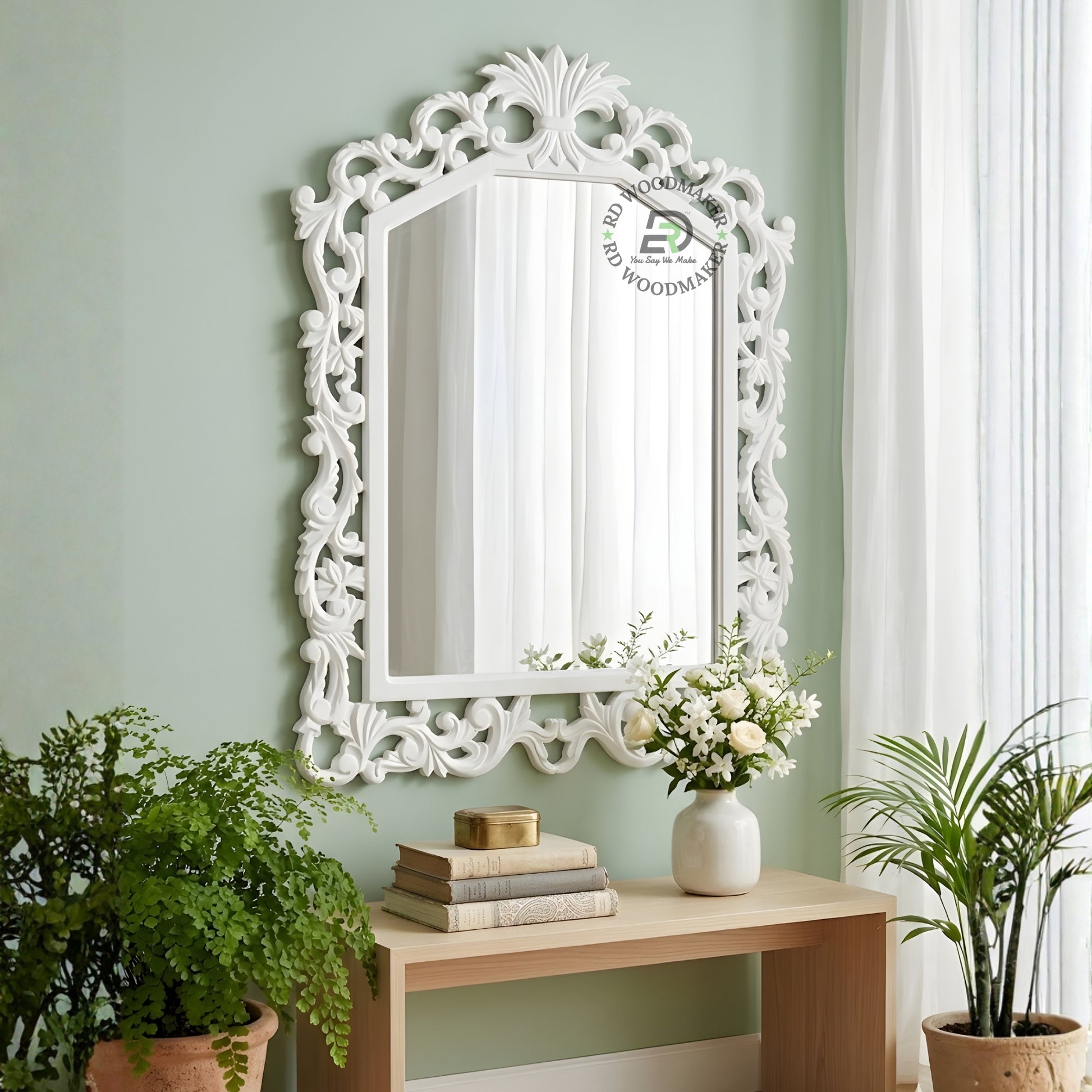 CLASSIC WHITE ORNATE ARCH FRAME WALL MIRROR