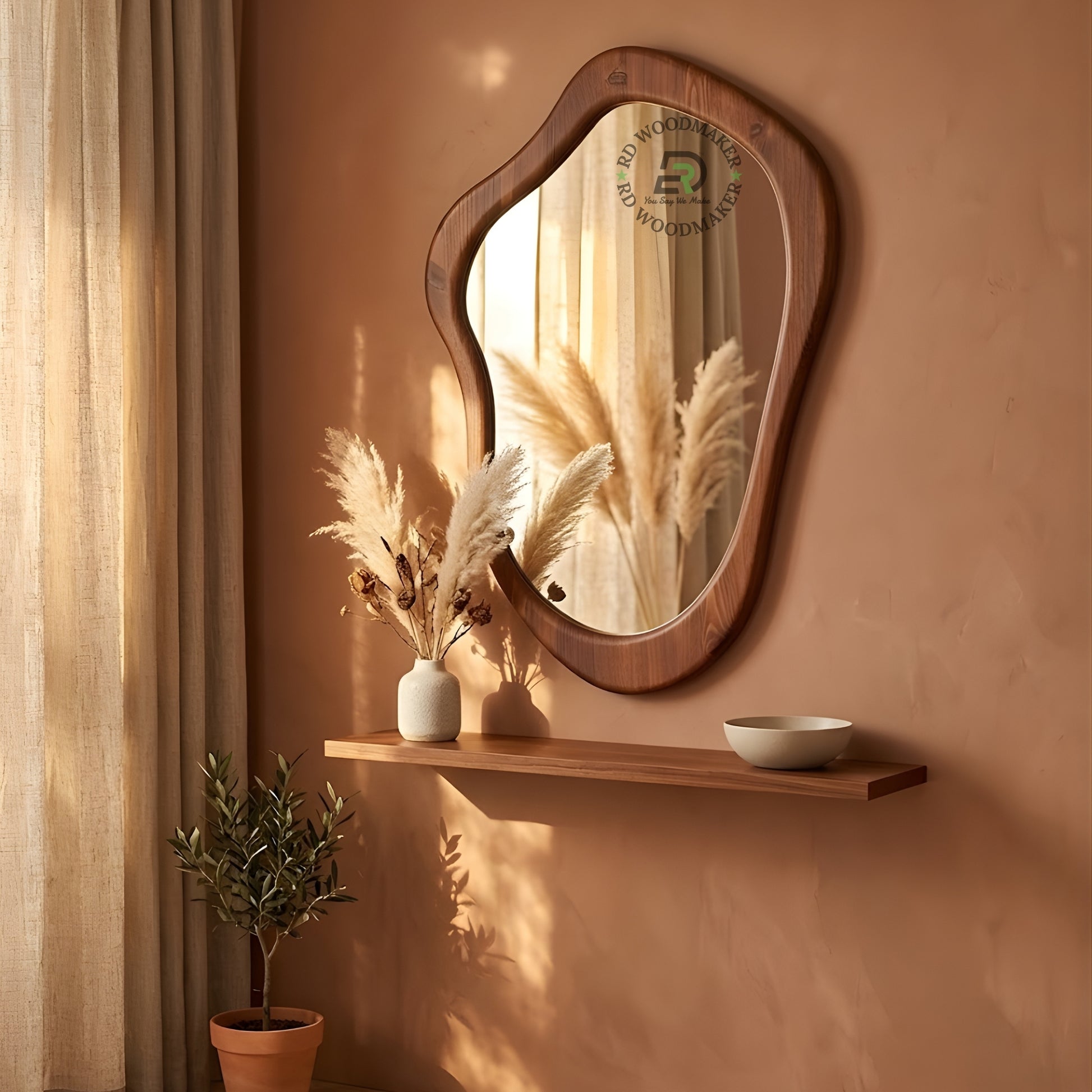 MODERN IRREGULAR SHAPED WOODEN WALL MIRROR