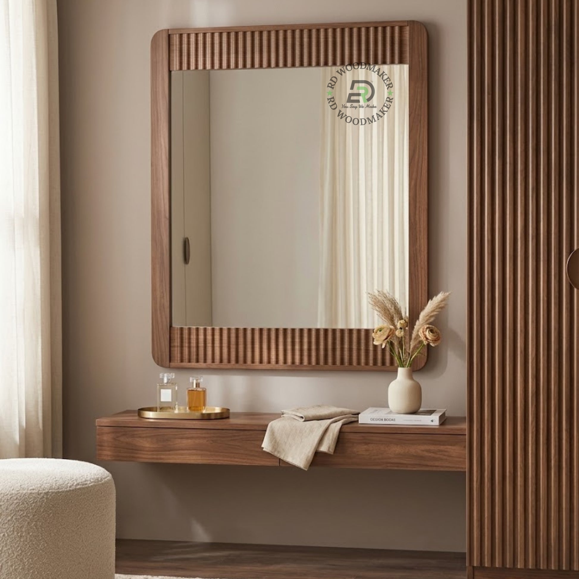 CONTEMPORARY SLIDING PANEL WOODEN WALL MIRROR