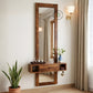 Wooden Wall Mirror with Storage Drawer and Shelves