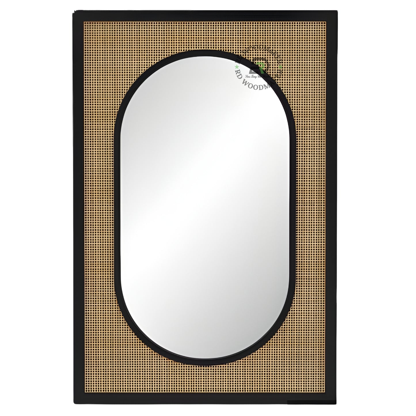 MODERN CANE PANEL OVAL FRAME WALL MIRROR