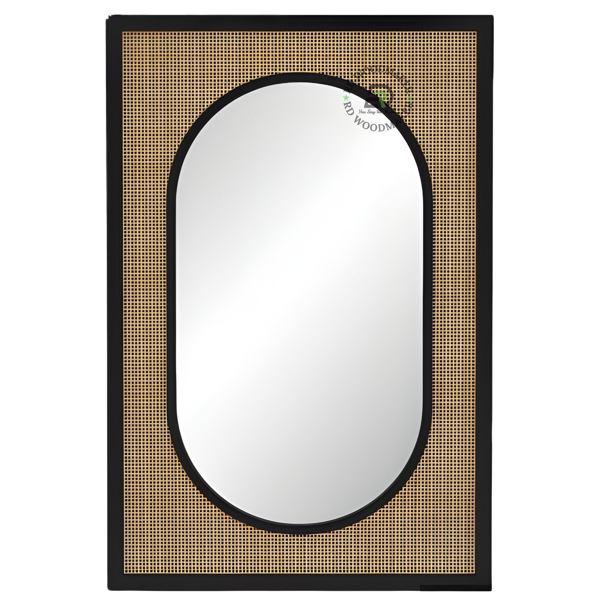 MODERN CANE PANEL OVAL FRAME WALL MIRROR