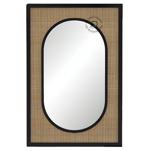 MODERN CANE PANEL OVAL FRAME WALL MIRROR
