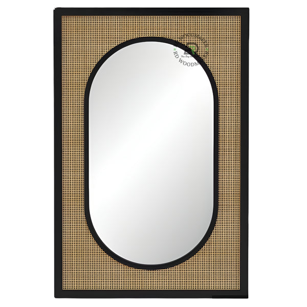 MODERN CANE PANEL OVAL FRAME WALL MIRROR