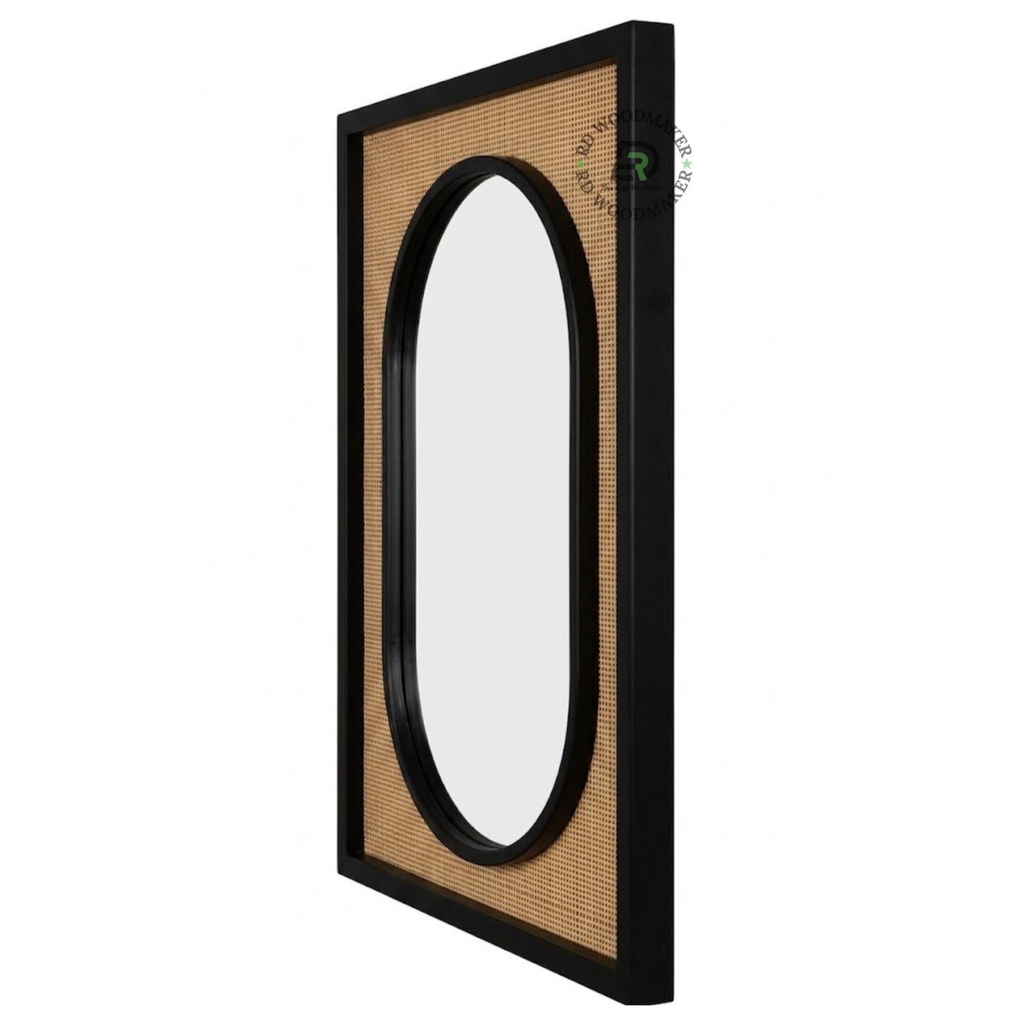 MODERN CANE PANEL OVAL FRAME WALL MIRROR