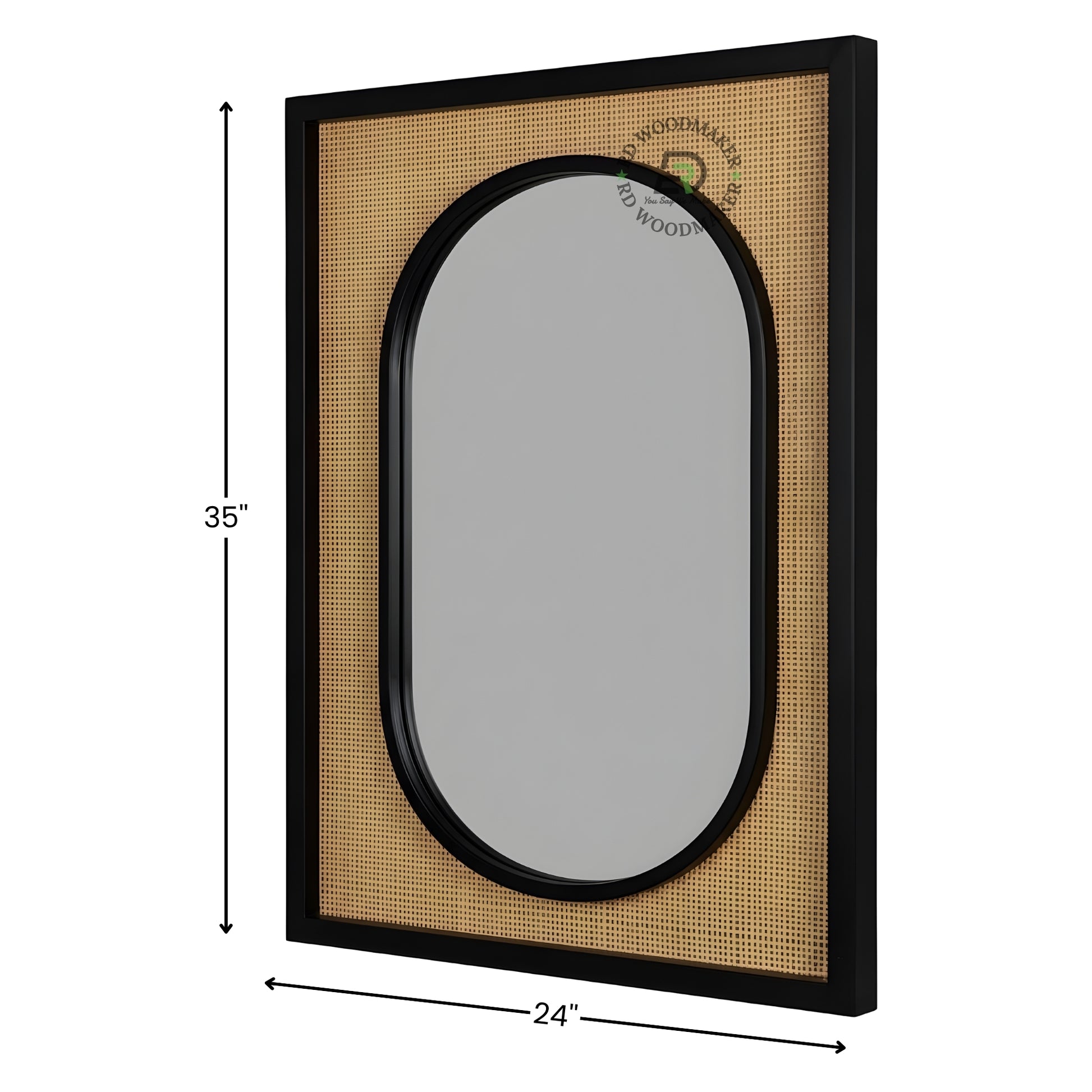 MODERN CANE PANEL OVAL FRAME WALL MIRROR
