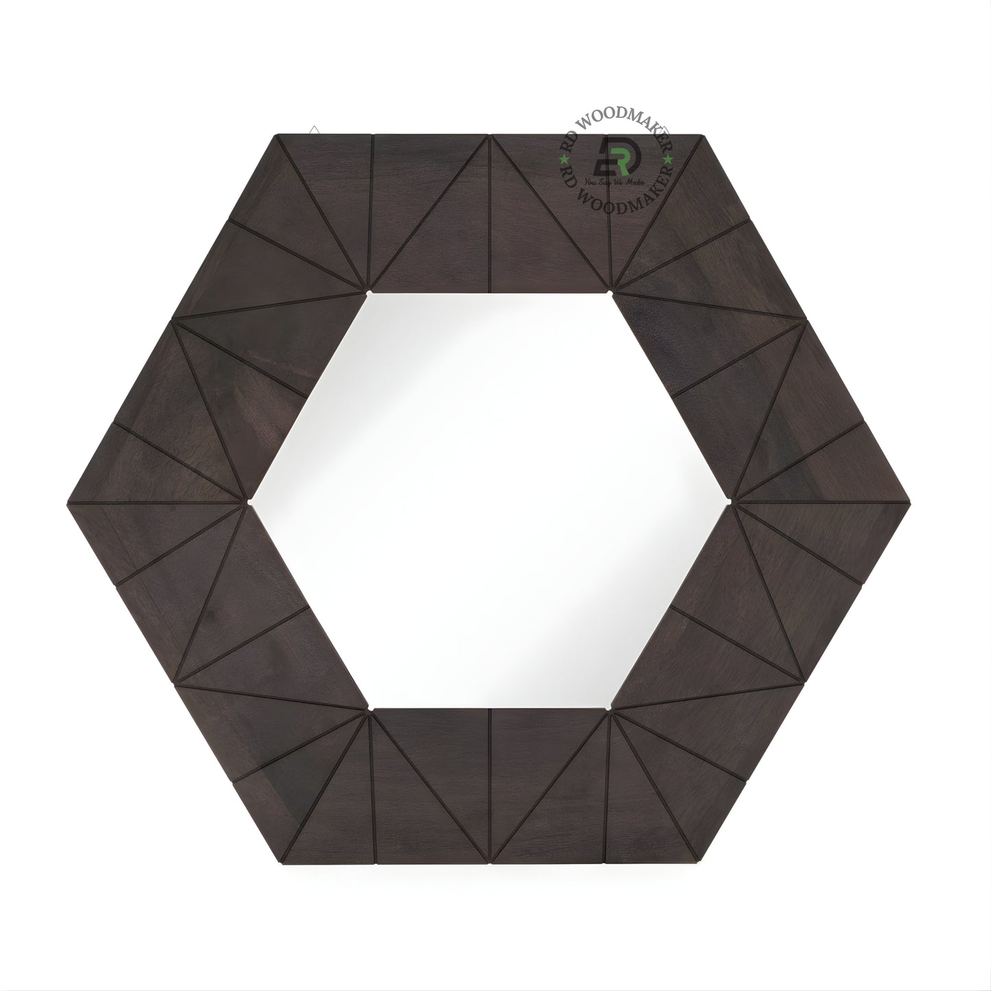 GEOMETRIC HEXAGONAL WOOD FRAME WALL MIRROR