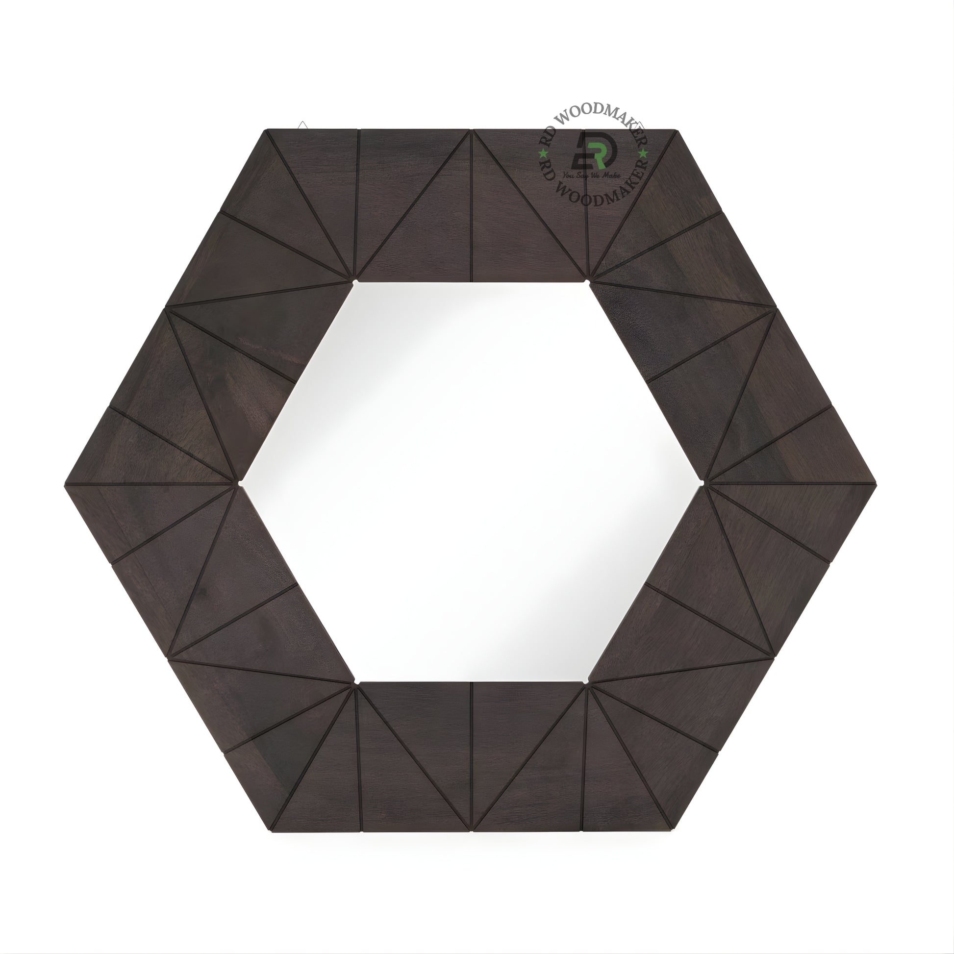 GEOMETRIC HEXAGONAL WOOD FRAME WALL MIRROR
