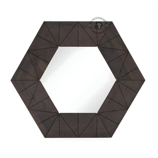 GEOMETRIC HEXAGONAL WOOD FRAME WALL MIRROR
