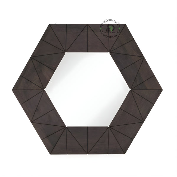 GEOMETRIC HEXAGONAL WOOD FRAME WALL MIRROR