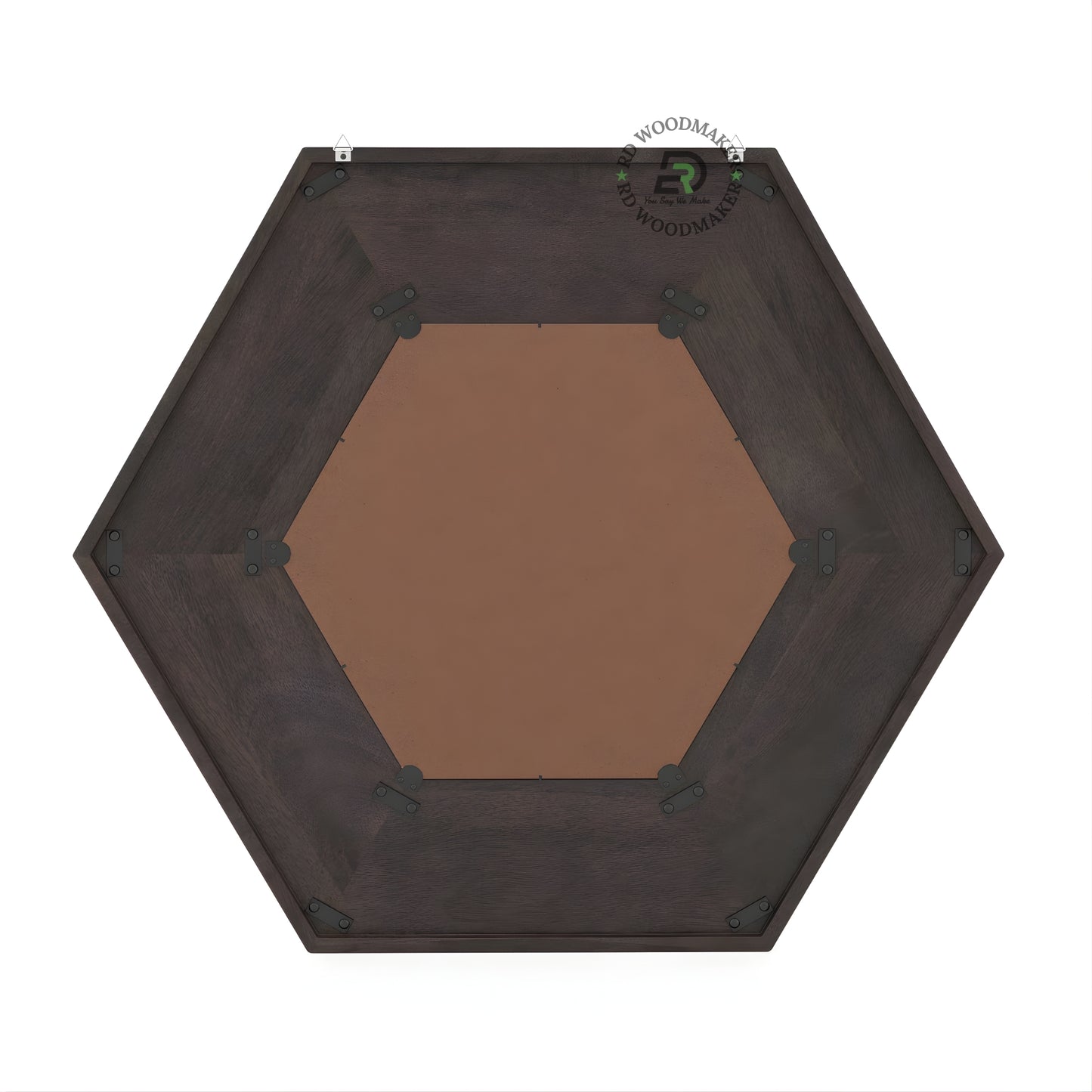 GEOMETRIC HEXAGONAL WOOD FRAME WALL MIRROR