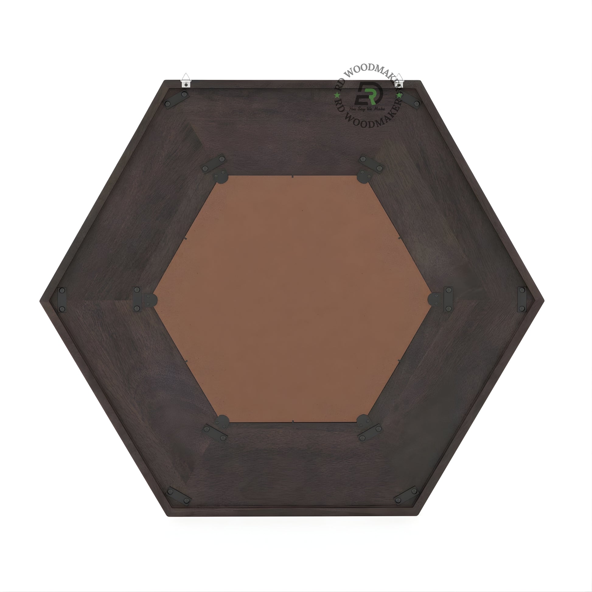 GEOMETRIC HEXAGONAL WOOD FRAME WALL MIRROR