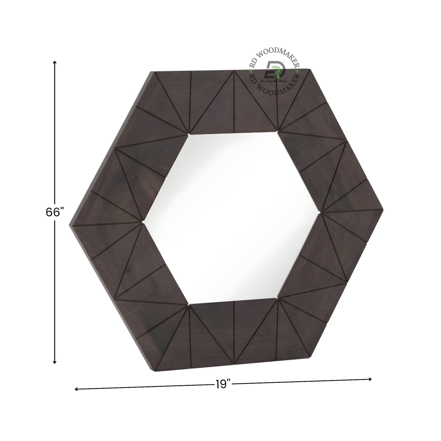 GEOMETRIC HEXAGONAL WOOD FRAME WALL MIRROR