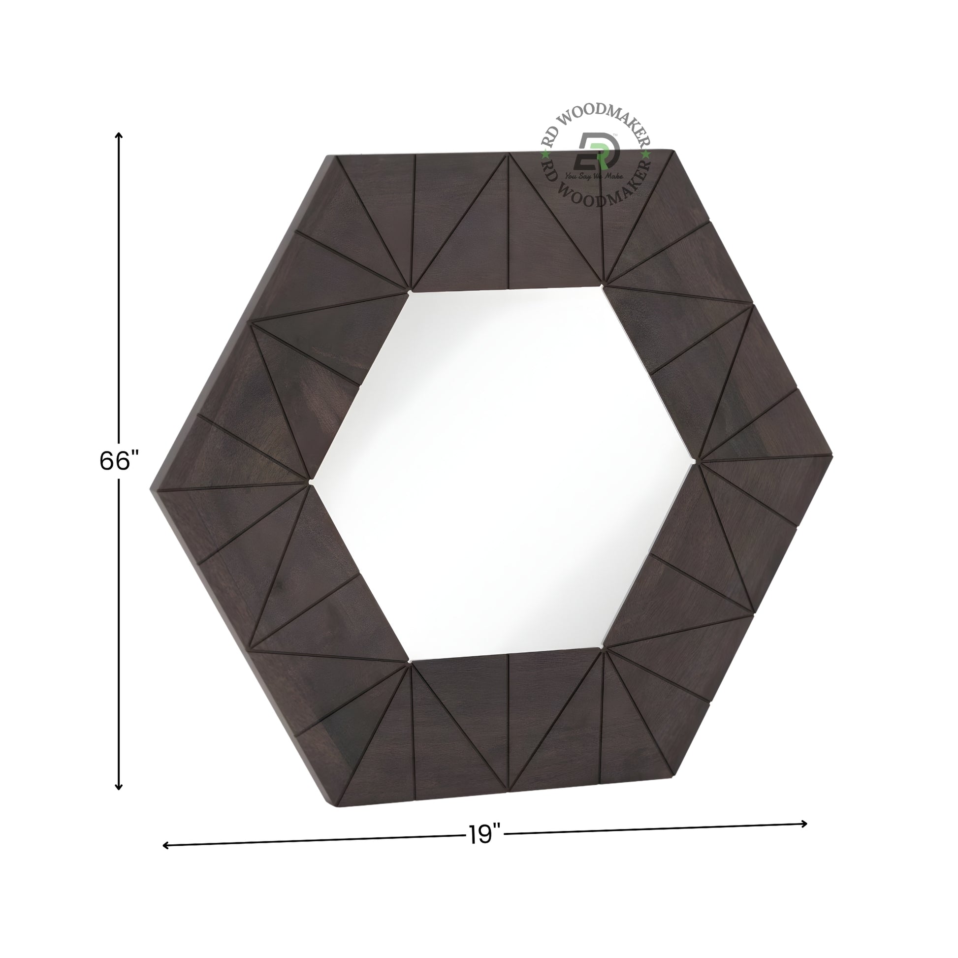 GEOMETRIC HEXAGONAL WOOD FRAME WALL MIRROR