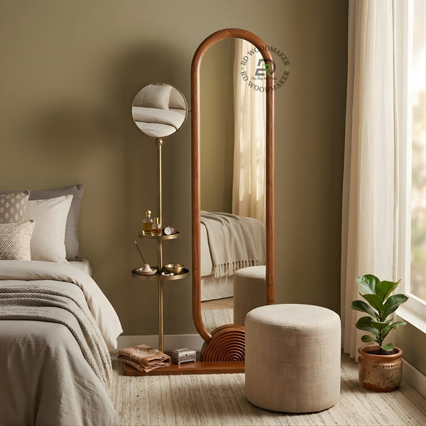 LUXURY FLOOR STANDING MIRROR WITH SIDE SHELVES