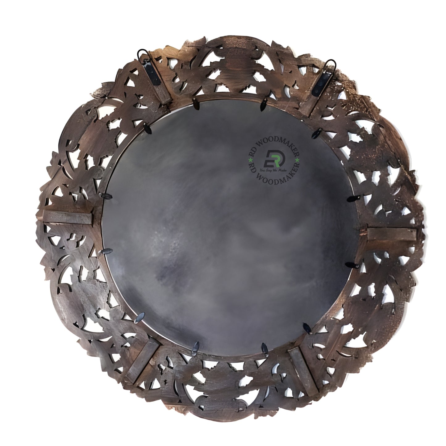 VINTAGE ROUND CARVED WOODEN WALL MIRROR