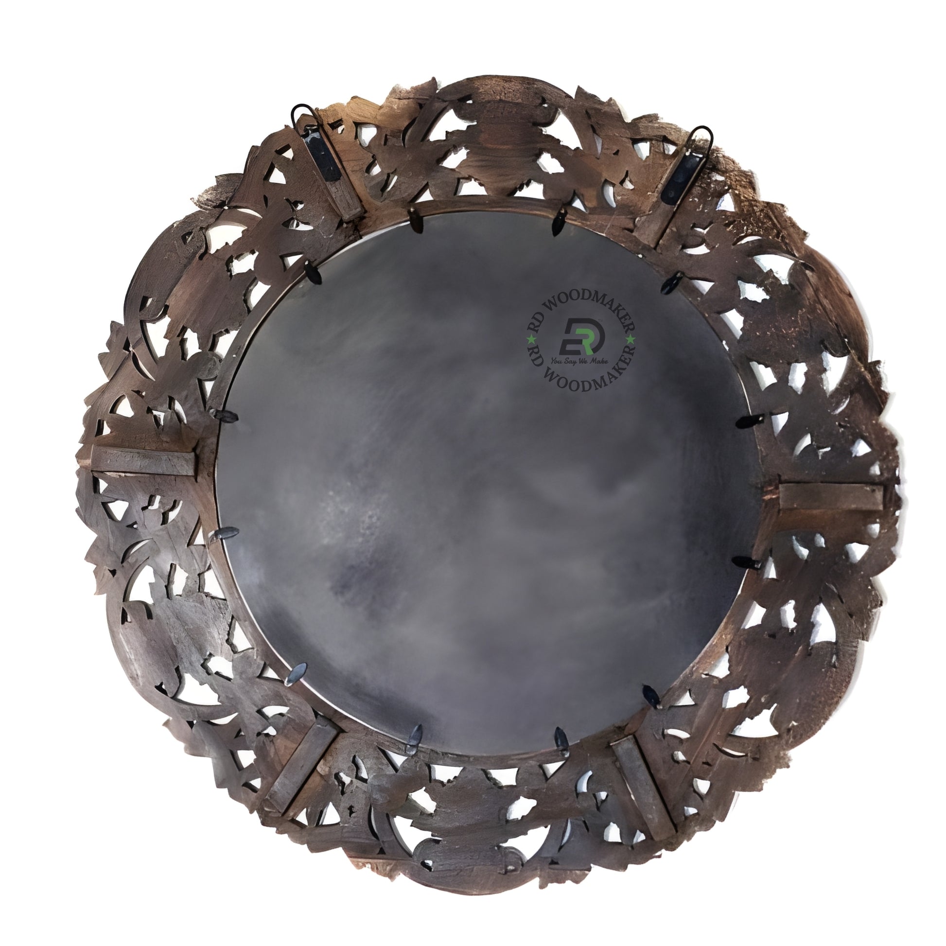 VINTAGE ROUND CARVED WOODEN WALL MIRROR