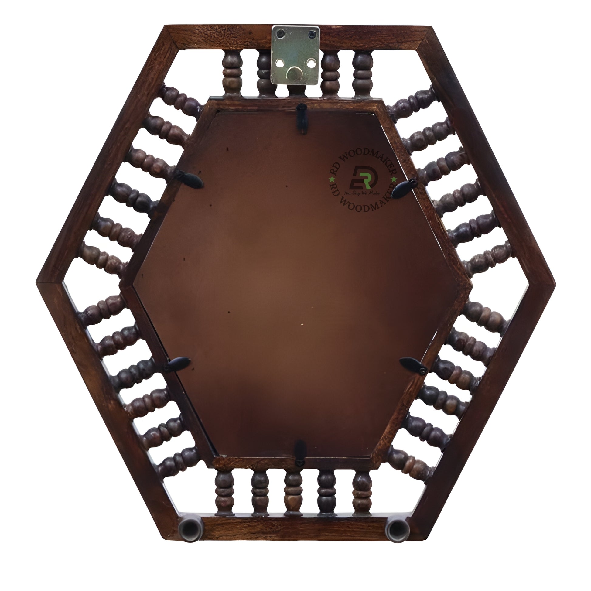 HEXAGONAL SPINDLE FRAME WOODEN WALL MIRROR