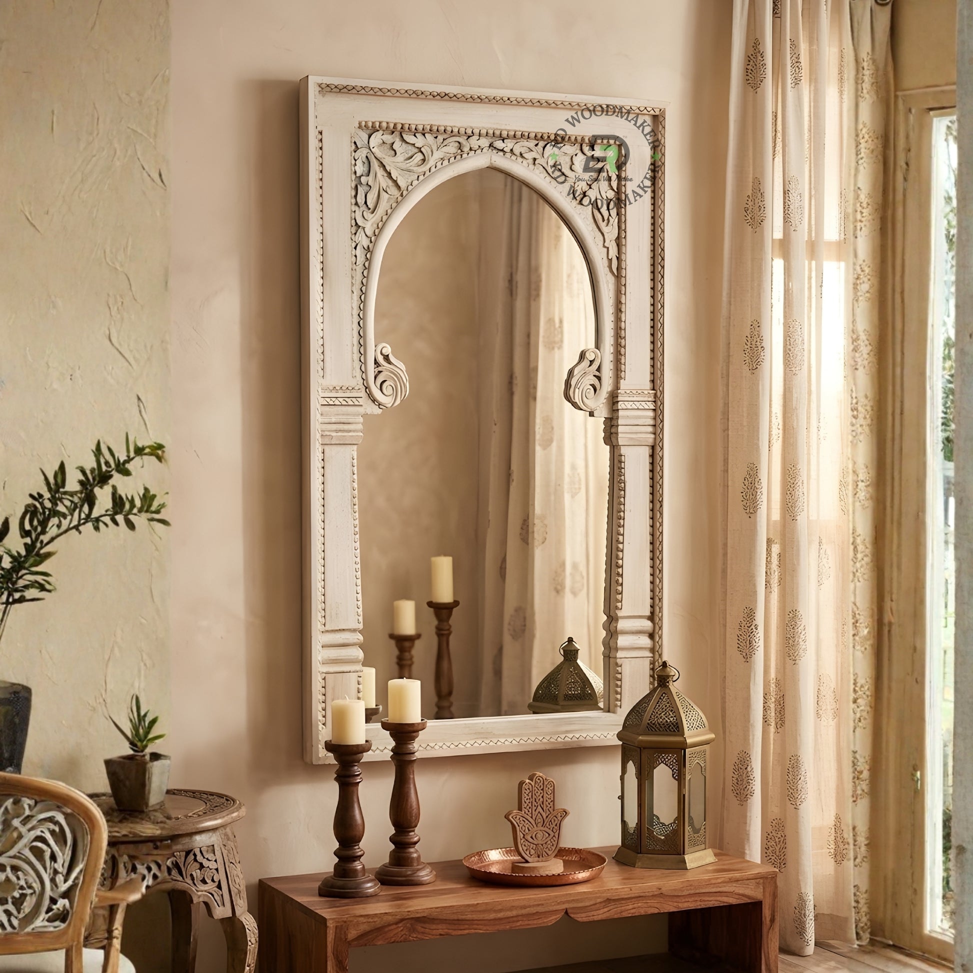 TRADITIONAL ARCH CARVED WOODEN MIRROR