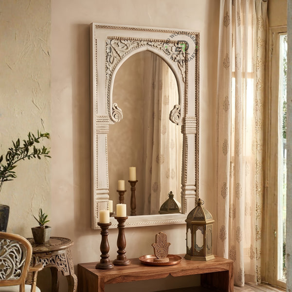 TRADITIONAL ARCH CARVED WOODEN MIRROR