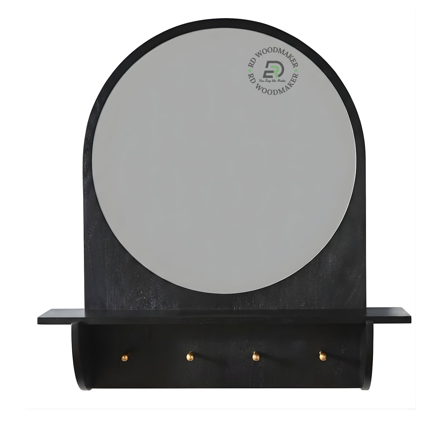 MODERN ROUND MIRROR WITH SHELF & HOOKS