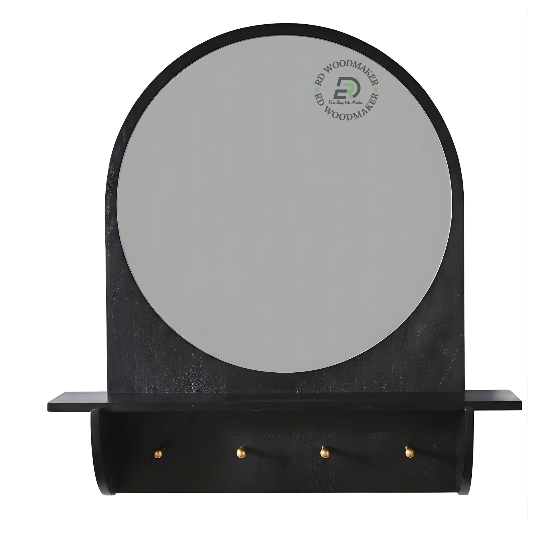 MODERN ROUND MIRROR WITH SHELF & HOOKS