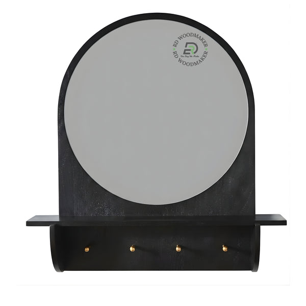 MODERN ROUND MIRROR WITH SHELF & HOOKS