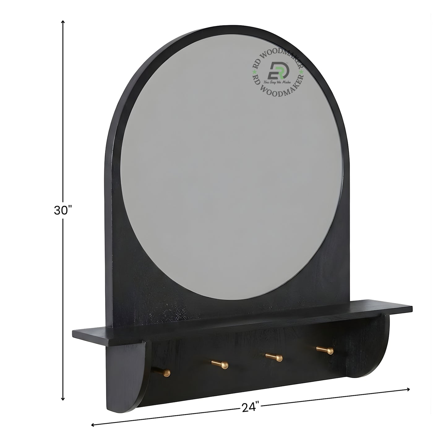 MODERN ROUND MIRROR WITH SHELF & HOOKS