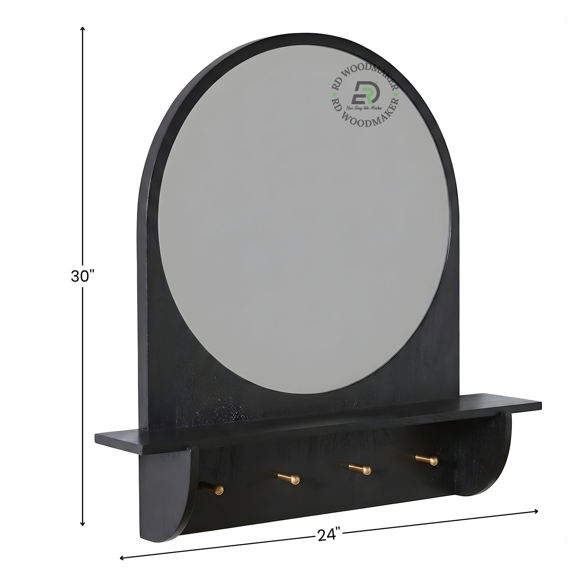 MODERN ROUND MIRROR WITH SHELF & HOOKS