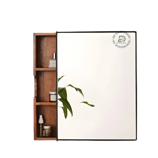Compact Wooden Mirror Cabinet with Hidden Storage