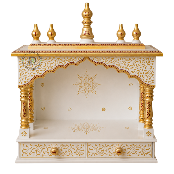 LUXURY HAND PAINTED WOODEN HOME TEMPLE WITH GOLDEN CARVING