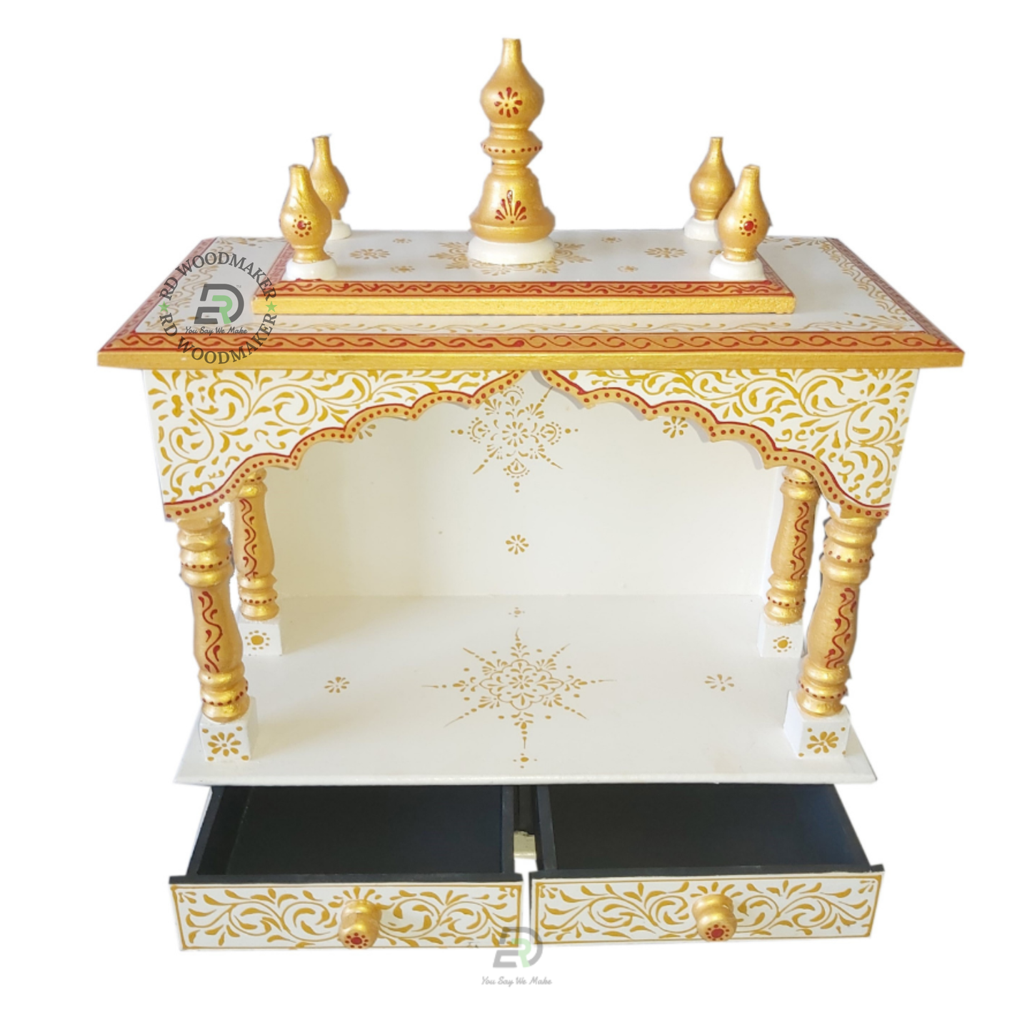 LUXURY HAND PAINTED WOODEN HOME TEMPLE WITH GOLDEN CARVING