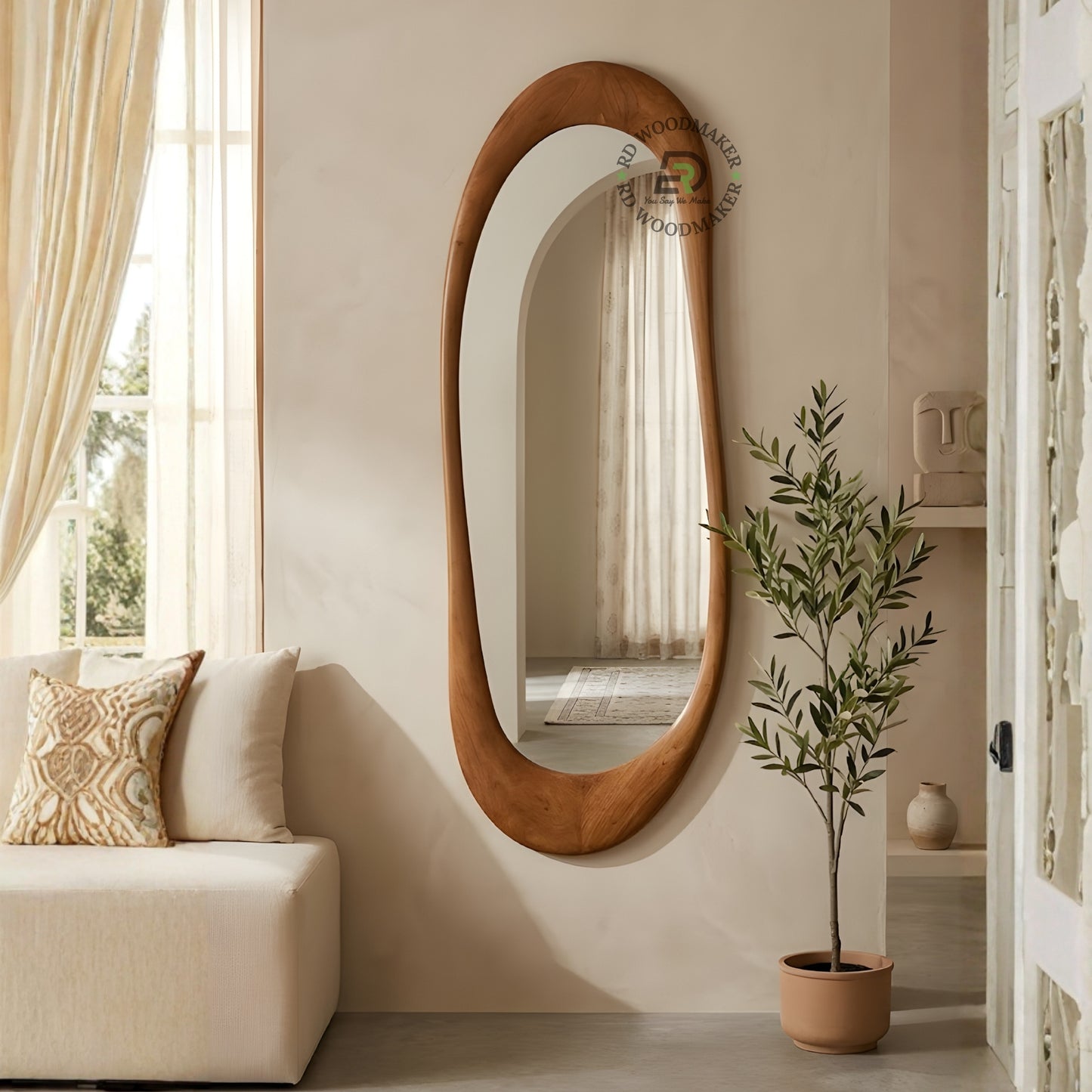 MODERN OVAL WOODEN WALL MIRROR