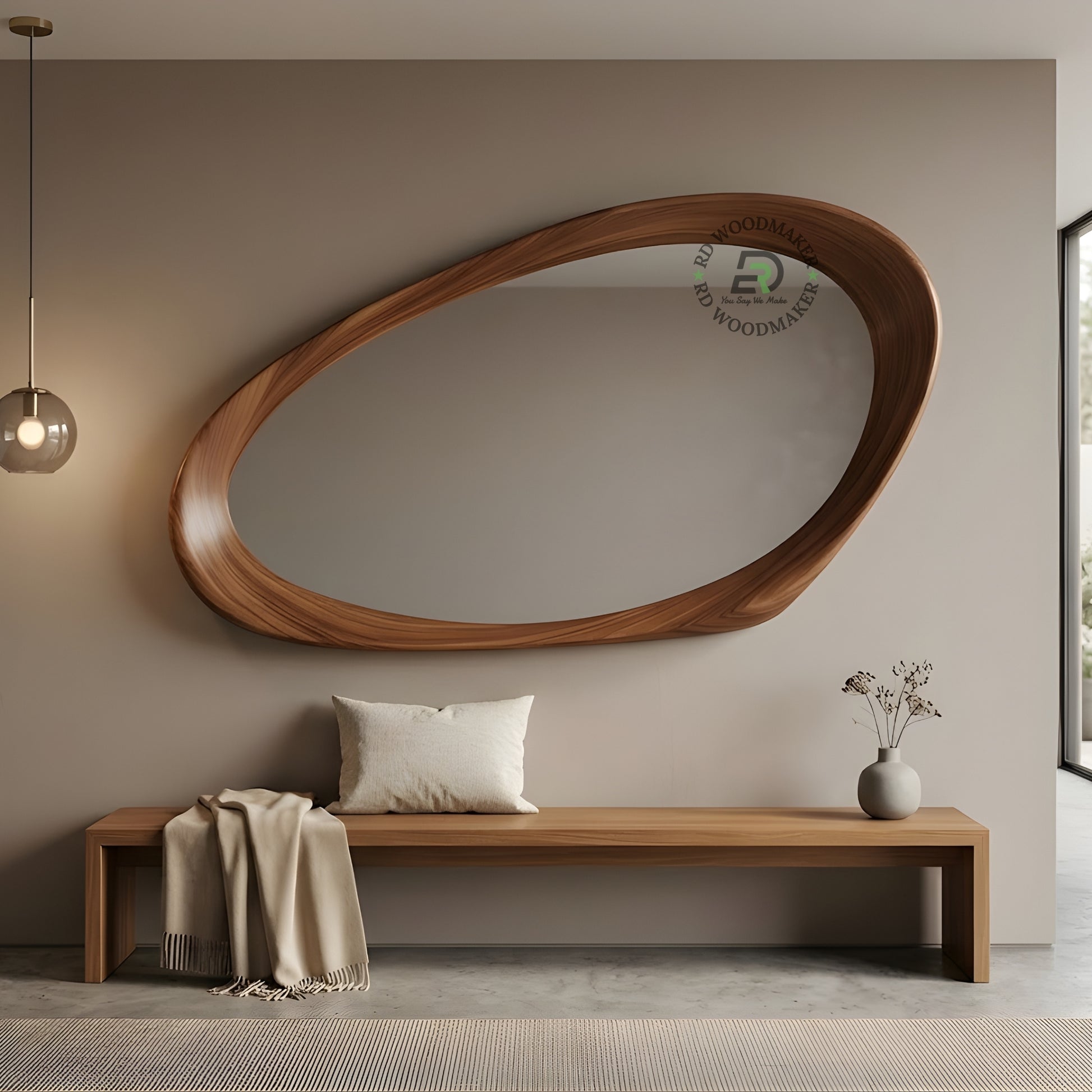 ABSTRACT ORGANIC SHAPE WOODEN MIRROR
