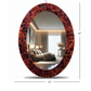 RED RESIN WOOD SLICE OVAL WALL MIRROR