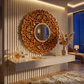HANDCARVED FLORAL ROUND WOODEN WALL MIRROR