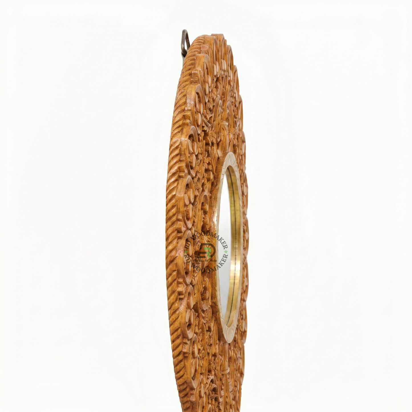 HANDCARVED FLORAL ROUND WOODEN WALL MIRROR