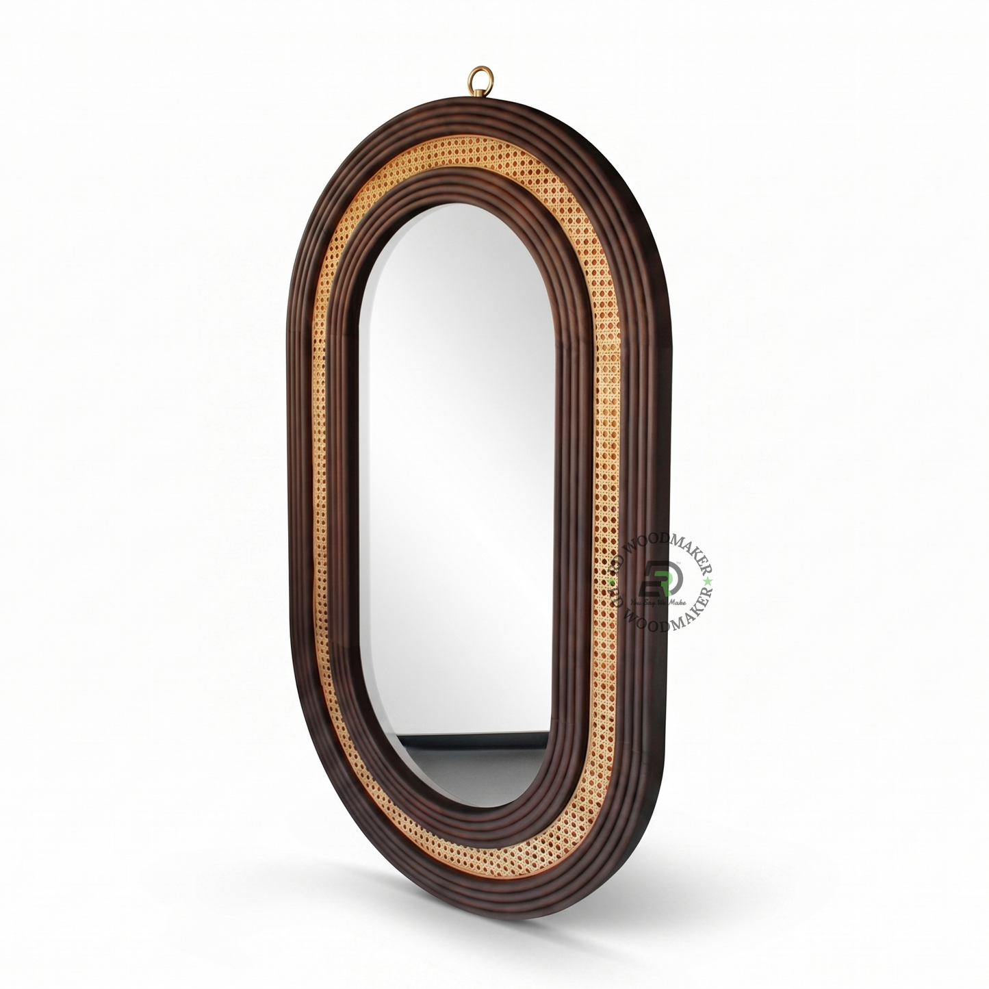 OVAL CANE WOODEN WALL MIRROR