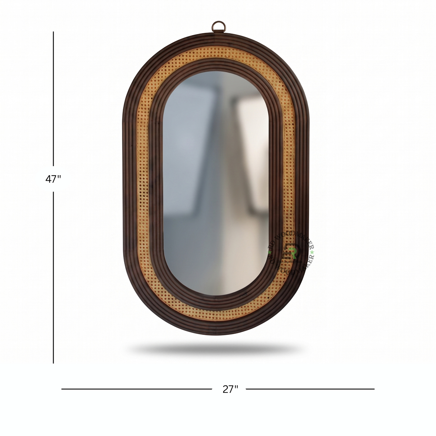 OVAL CANE WOODEN WALL MIRROR