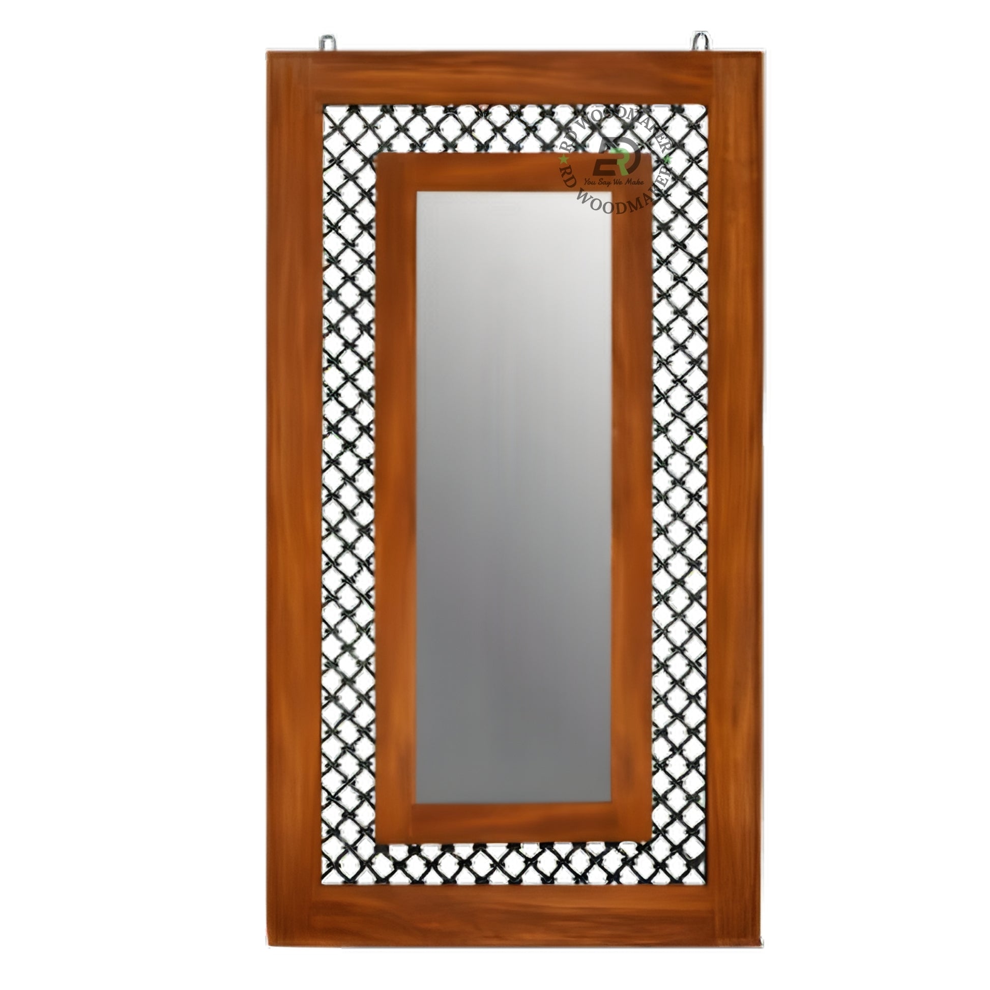 Decorative Wooden Frame Mirror with Metal Jali Design
