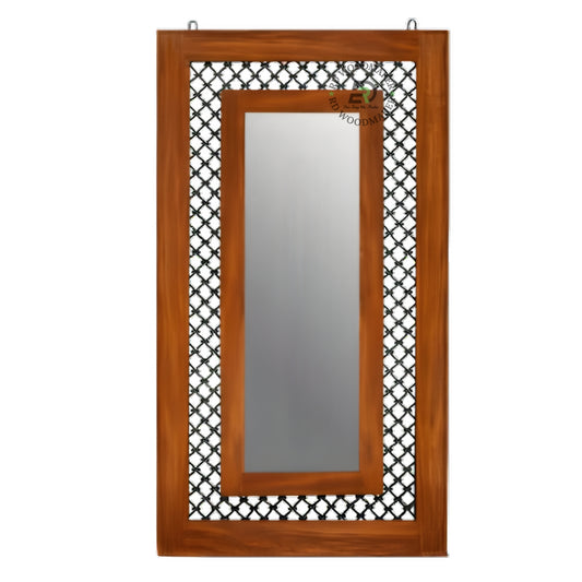 Decorative Wooden Frame Mirror with Metal Jali Design