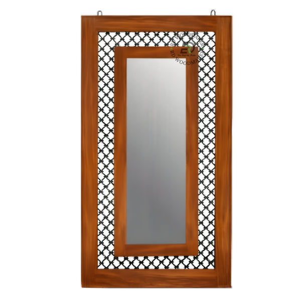 Decorative Wooden Frame Mirror with Metal Jali Design