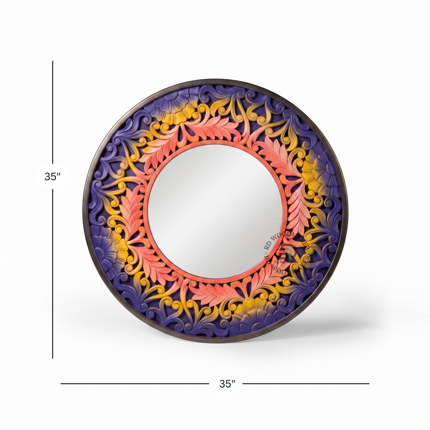 HANDCARVED MULTICOLOR FLORAL ROUND WALL MIRROR